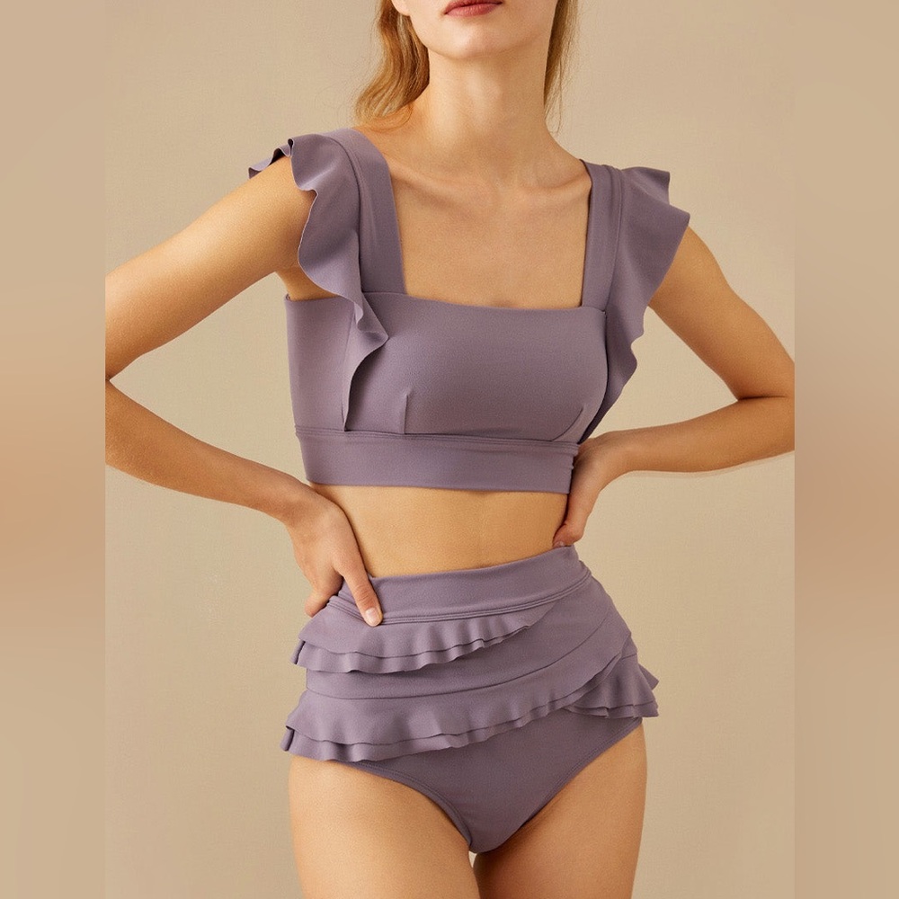 Visual Mood SERENA RUFFLED BIKINI SET - LAVENDER size M NWT